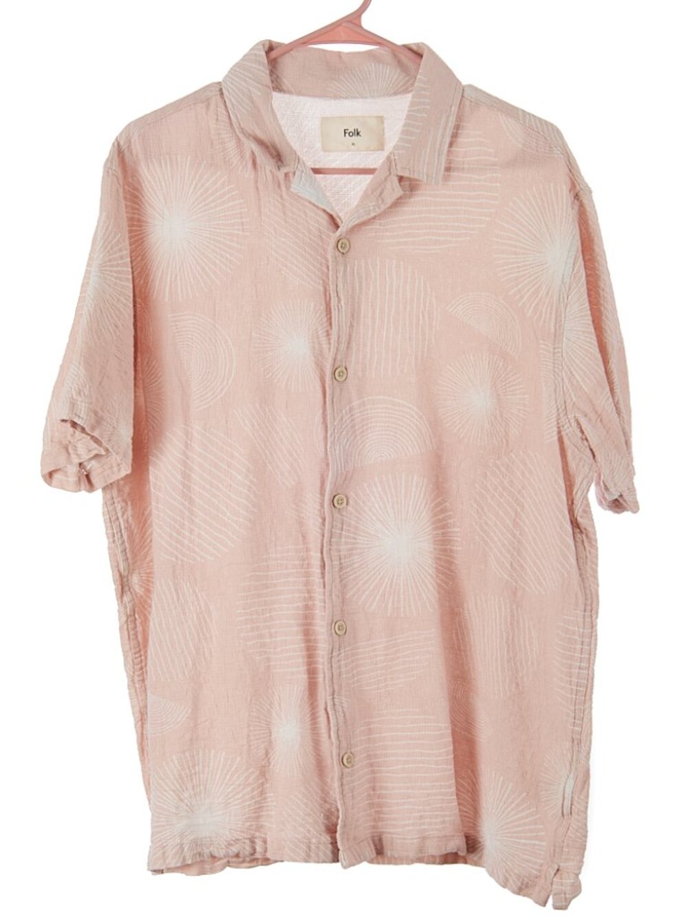 Folk Cotton Canvas Pink Button Front Shirt Men's XL